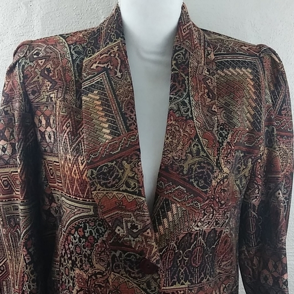 C.C. Magic by Toni Brown Multicolor Shawl Collar Long Sleeve Cropped Blazer - Picture 3 of 13